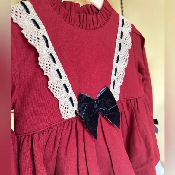 Elegant Burgundy Kids Formal Dress with Lace and Bow - Picture 3 of 6